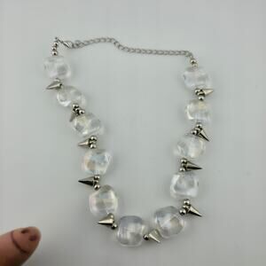 Whimsical Gothic Spike Necklace Iridescent Glass Beads Punk Choker Adjustable